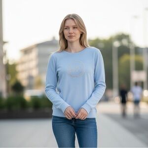 Michael Kors Light Blue Crewneck with Rhinestone MK Logo